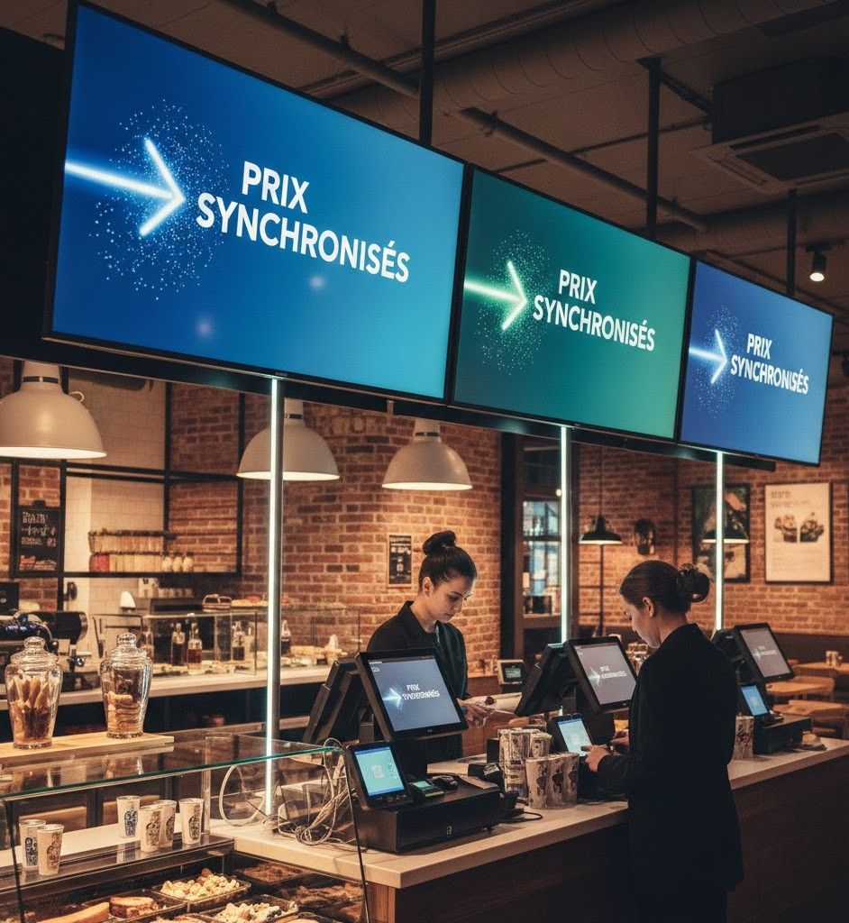 affichage dynamique synchronisé aux caisses